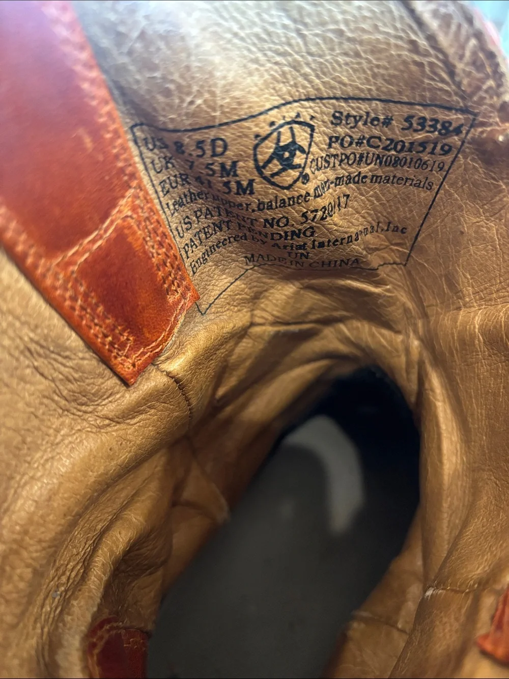 ARIAT HERITAGE BROWN & AMBER LEATHER SQUARE TOE COWBOY BOOTS #53384 MEN'S 8.5D